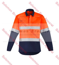 Load image into Gallery viewer, Mens Hi Vis HRC 2 Closed Front Hoop Taped Orange Flame Spliced Shirt - Solomon Brothers Apparel