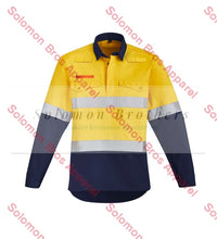 Load image into Gallery viewer, Mens Hi Vis HRC 2 Closed Front Hoop Taped Orange Flame Spliced Shirt - Solomon Brothers Apparel