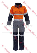 Load image into Gallery viewer, Mens Hi Vis HRC 2 Hoop Taped Orange Flame Spliced Overall - Solomon Brothers Apparel
