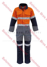 Load image into Gallery viewer, Mens Hi Vis HRC 2 Hoop Taped Orange Flame Spliced Overall - Solomon Brothers Apparel