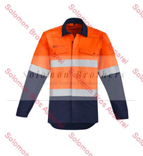 Load image into Gallery viewer, Mens Hi Vis HRC 2 Open Front Hoop Taped Orange Flame Spliced Shirt - Solomon Brothers Apparel