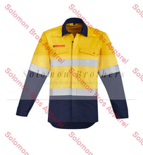 Load image into Gallery viewer, Mens Hi Vis HRC 2 Open Front Hoop Taped Orange Flame Spliced Shirt - Solomon Brothers Apparel
