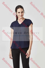 Load image into Gallery viewer, Rainbow Womens V-Neck Pleat Blouse - Solomon Brothers Apparel
