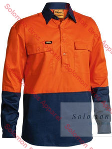 Bisley 2 Tone Closed Front Hi Vis Drill Shirt - Long Sleeve - Solomon Brothers Apparel