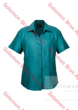 Load image into Gallery viewer, Haven Ladies Short Sleeve Blouse Teal - Solomon Brothers Apparel
