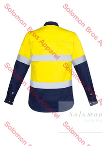 Womens Hi Vis Spliced Industrial L/S Hoop Taped Shirt - Solomon Brothers Apparel