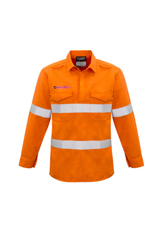 Mens Hi Vis Closed Front Hoop Taped Red Flame Metatech Shirt - Solomon Brothers Apparel