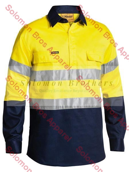 Bisley 2 Tone Closed Front Hi Vis Drill Shirt 3M Reflective Tape - Long Sleeve - Solomon Brothers Apparel