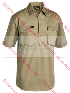 Bisley Closed Front Cotton Drill Shirt S/s Khaki / Sm Workwear
