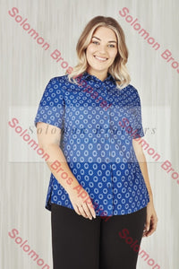 Easy Stretch Ladies Short Sleeve Blouse Daisy Print - Solomon Brothers Apparel
